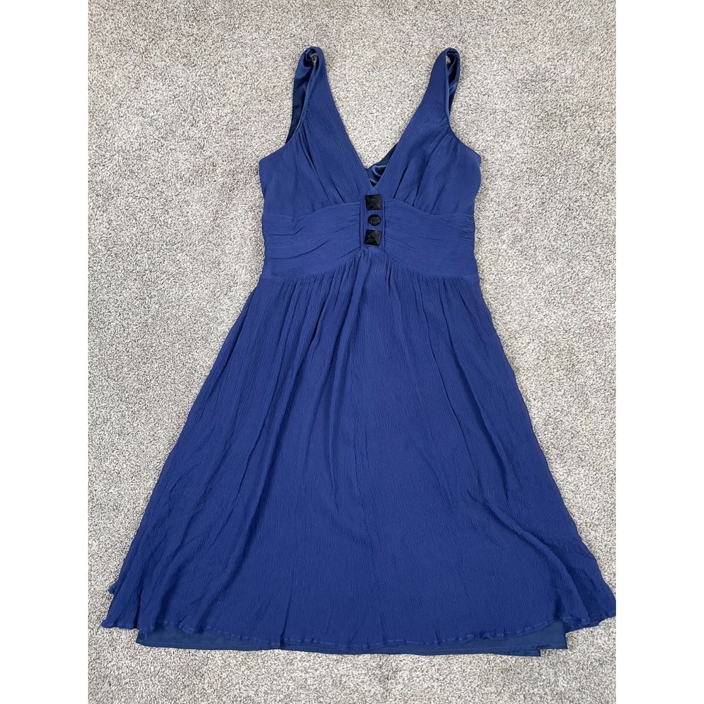 Vintage Express Dress Womens 8 Blue Mini Babydoll Silk 90s Y2K Whimsy Goth Fairy